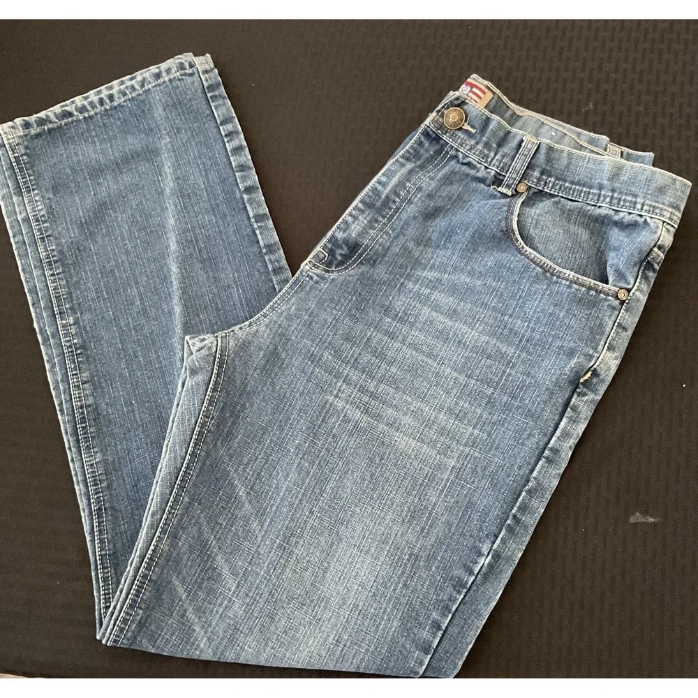 Phat Farm Jeans Mens 38x34 Blue Relaxed Straight Original Flava Embroidered